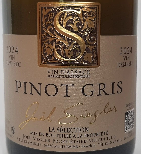 Pinot Gris Selection 2024 AOC - Joel Siegler