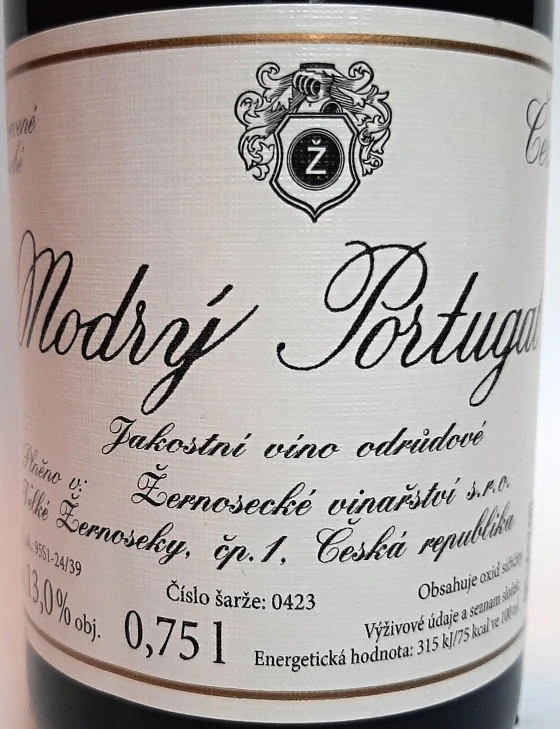 Modrý Portugal jakostní víno odrůdové 2025 - Vinařství Velké Žernoseky