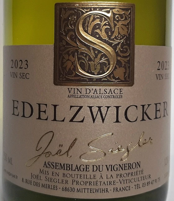 Edelzwicker Assembl du Vigneron 2024 AOC - Joel Siegler