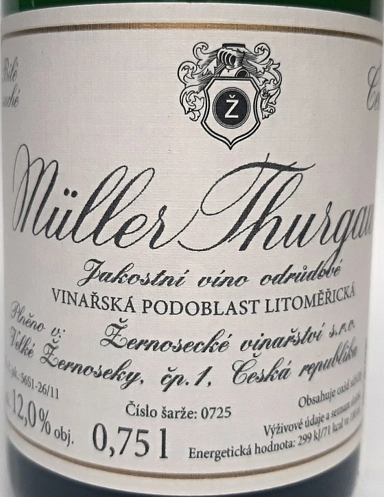 Muller Thurgau jakostní víno odrůdové 2025 - Vinařství Velké Žernoseky
