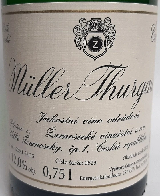 Muller Thurgau jakostní víno odrůdové 2025 - Vinařství Velké Žernoseky