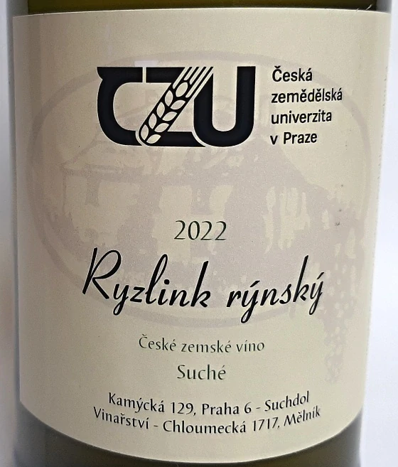 Ryzlink rýnský zemské víno 2022 - Česká zemědělská univerzita v Praze