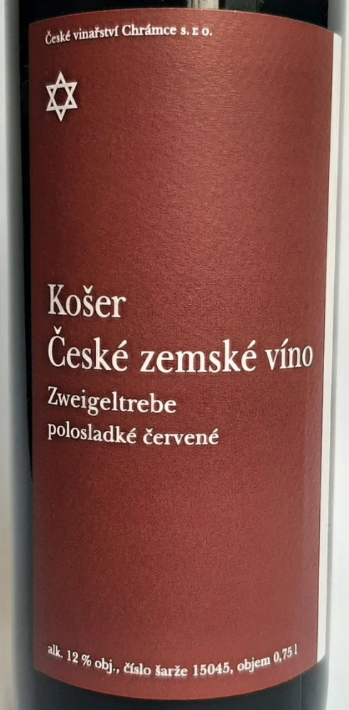 Zweigeltrebe KOŠER zemské víno 2017 - České vinařství Chrámce