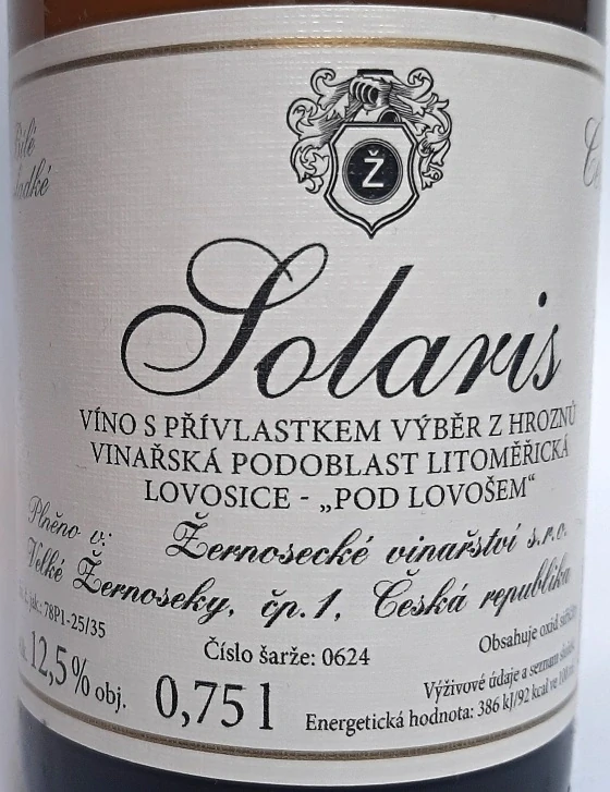 Solaris výběr z hroznů 2024 - Vinařství Velké Žernoseky