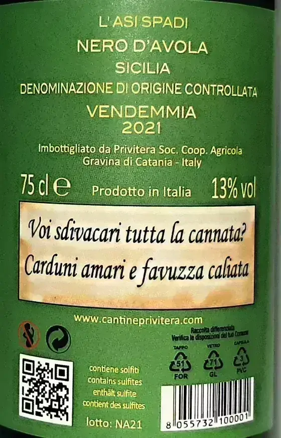Nero d´Avola DOC Sicilia 2019 - Cantine Privitera