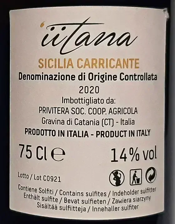 Carricante DOC Sicilia 2020 iitana - Cantine Privitera