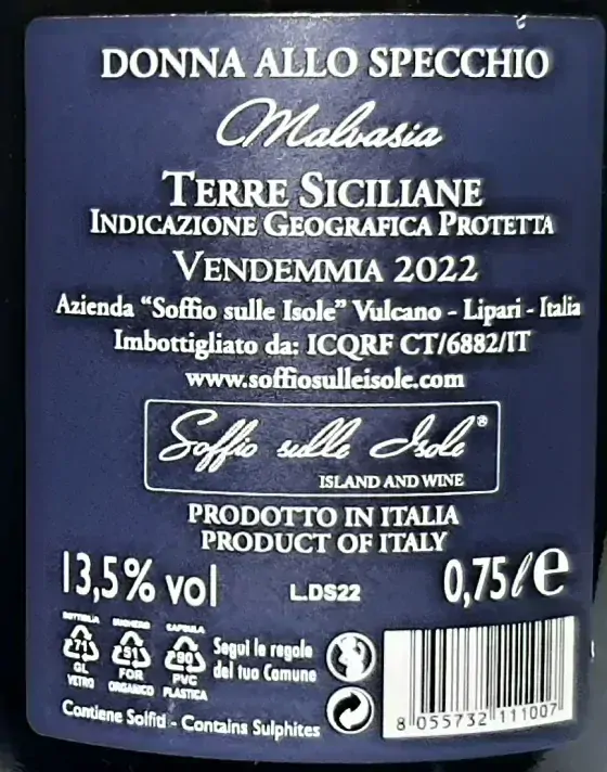 Malvasia IGP Terre Siciliane 2022 Donna Allo Specchio - Soffio Sulle Isole