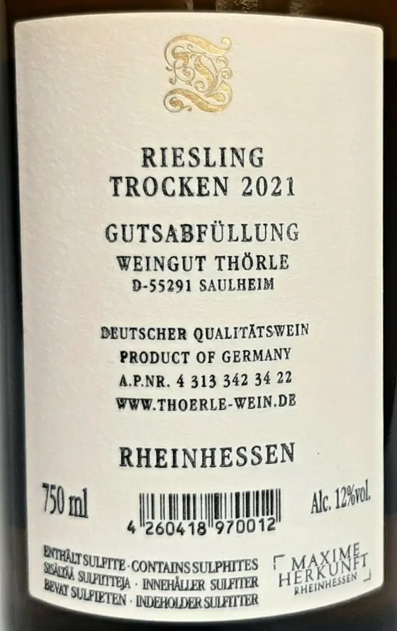 Riesling Trocken 2022 Rheinhessen - Weingut Thorle
