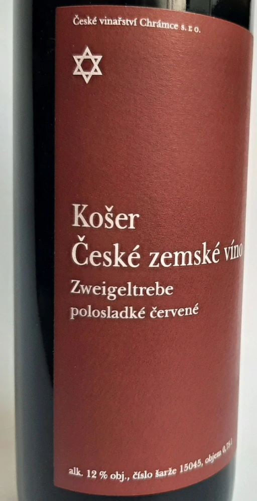 Zweigeltrebe KOŠER zemské víno 2017 - České vinařství Chrámce