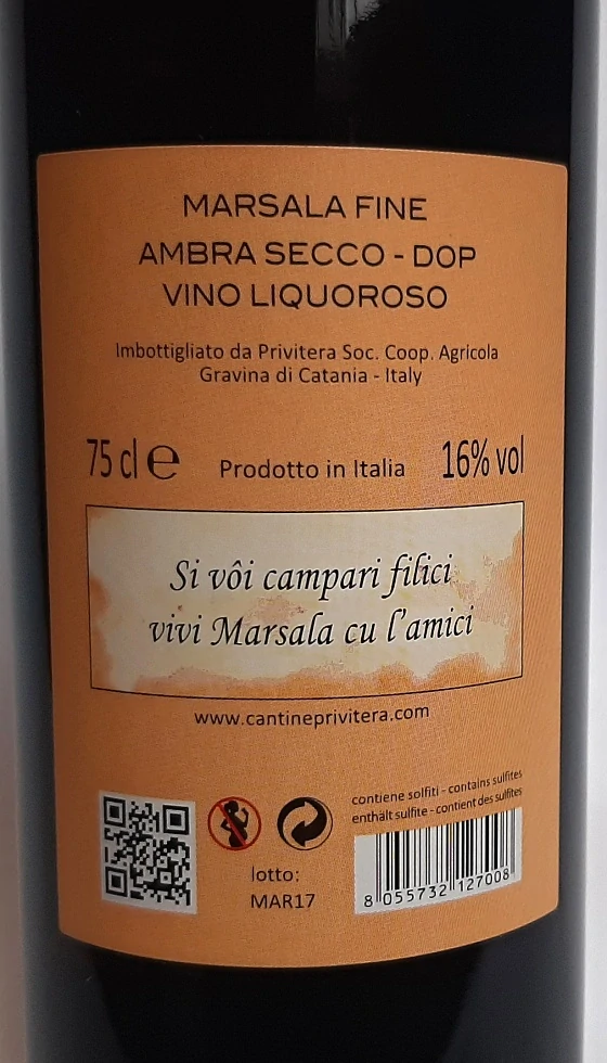Marsala Fine Ambra Secco DOP 2017 - Cantine Privitera