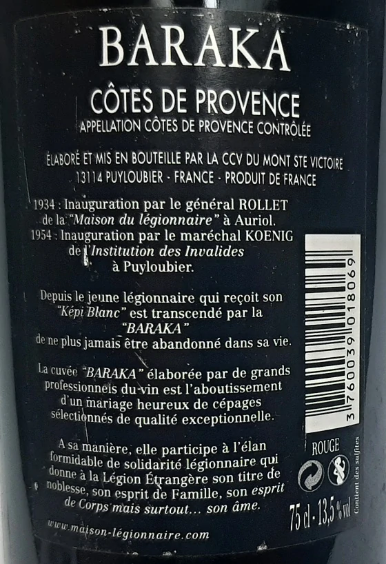 Baraka AOC 2011 Cotes de Provence - Maison - Légionnaire