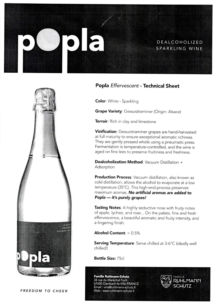 Popla Dealcoholized White Sparkling Wine - Ruhlmann - Schutz